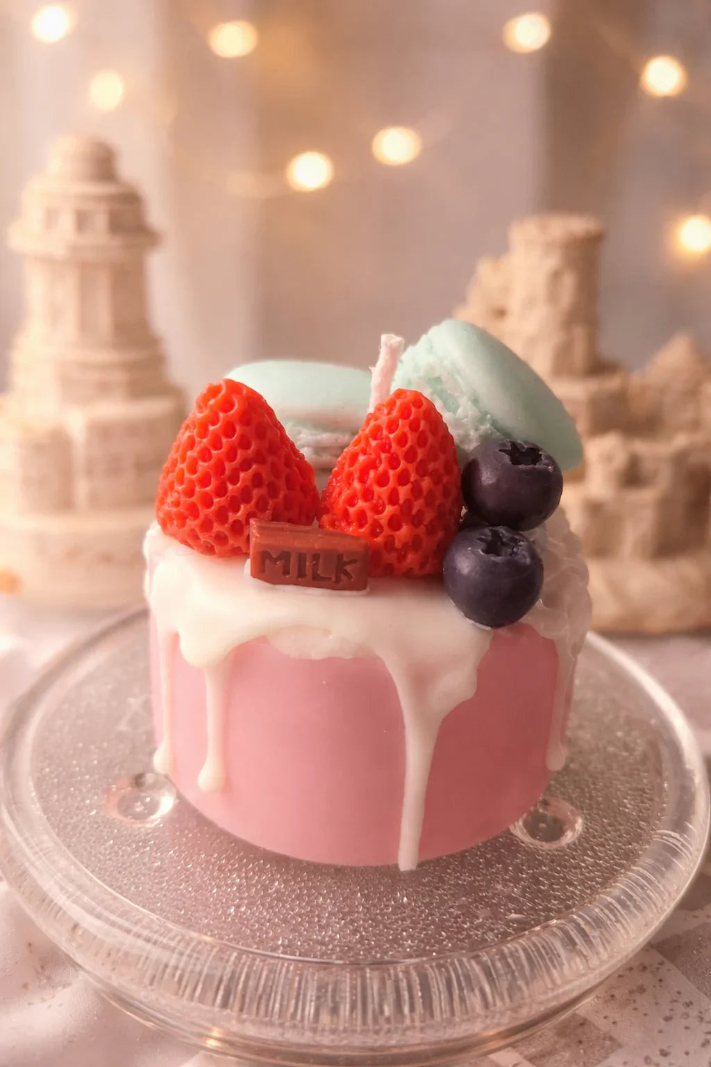 Macaron & Fruit Dessert Candle | Handmade Soy Wax Pillar | Aesthetic Home Decor